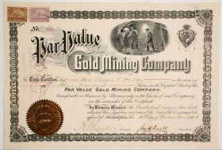 1901 Par Value Gold Mining Co.  Stock Cert.  With 2 Revenues