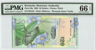 Bermuda 2009 P - 60a Pmg Gem Unc Epq 20 Dollars Low S/n 1854
