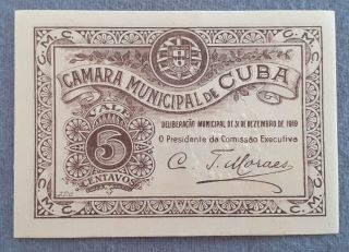 Portugal Banknote / CÉdula 5 Centavos 1919 - CÂmara Municipal De Cba - Alentejo