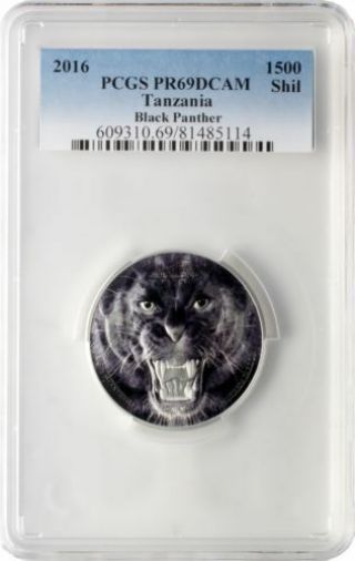 2016 1500 Shilling Tanzania Black Panther 2 Oz.  Silver Coin Pcgs Pr69dcam - Rare