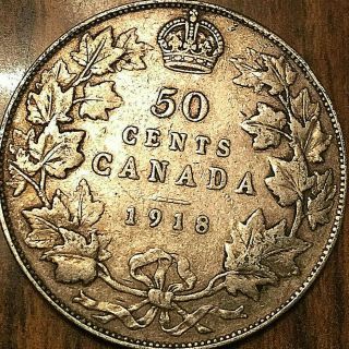 1918 Canada Silver 50 Cents Coin