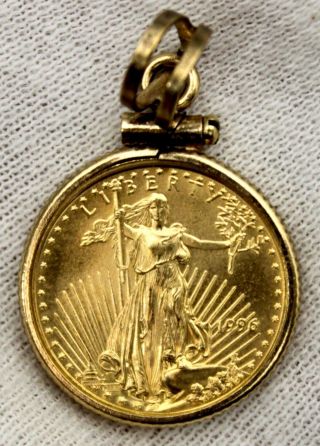1996 United States 1/10 Ounce Gold $5 Eagle Coin (3.  103g) With 14k Gold Bezel