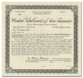 United Railroads Of San Francisco Stock Certificate