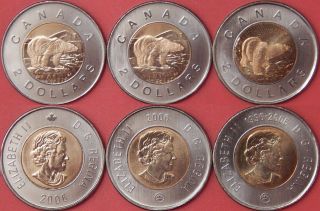 Brilliant Uncirculated 2006 Canada Logo & Maple Leaf & Churchill 2 Dollars