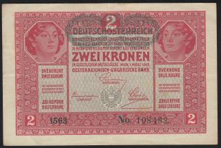 1917 Austria 2 Kronen 1919 Overprint Old Paper Money Banknote Currency P 50 Xf