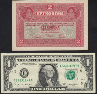 1917 Austria 2 Kronen 1919 Overprint Old Paper Money Banknote Currency P 50 XF 2
