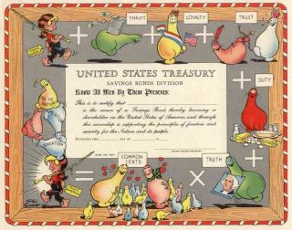 1949 U.  S.  Treasury Promotional Certificate With Al Capp Cartoon Characters