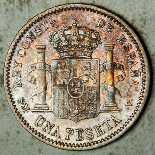 Spain Silver 1 Peseta 1904 (, Toning)