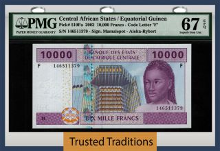 Tt Pk 510fa 2002 Central African States 10000 Francs Pmg 67 Epq Gem Unc