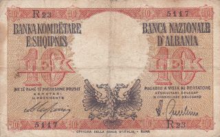 10 Lek Fine - Vg Banknote From Italian Occupied Albania 1940 Pick - 11