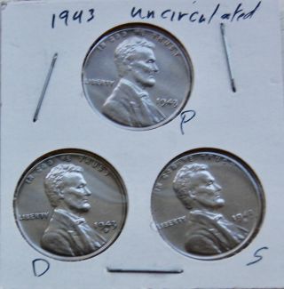 1943 Lincoln Steel Penny Uncirculated Set - 1943 P,  D,  S.