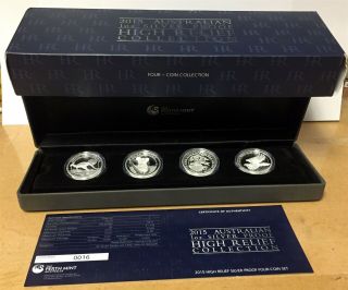 2015 Australian High Relief Silver Proof Four - Coin Set 1 Oz Silver Box &