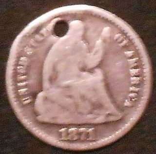 1871 - P Seated Liberty Silver Half Dime.