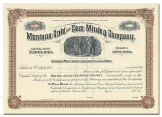 Montana Gold And Gem Mining Company Stock Certificate (sapphire Mine)