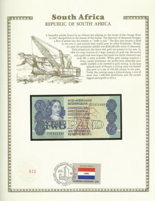 South Africa 1983 2 Rand P 118d Unc W/fdi Un Flag Stamp Prefix Fd