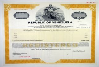 Republic Of Venezuela,  1977 Registered 8 1/8 Specimen Bond,  Xf