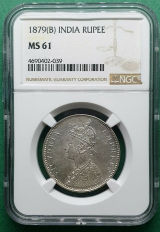 1879 (b) British India Rupee Silver Ngc Ms 61