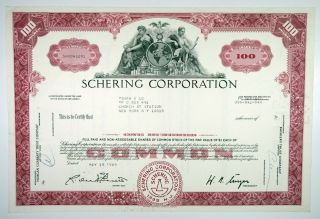 Nj.  Schering Corp. ,  1969 100 Shrs I/c Stock Certificate,  Xf