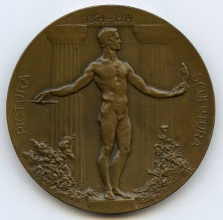 Oertel Berlin 1914 Bronze Art Nouveau Medal Finnish Artist Guild 50 Years