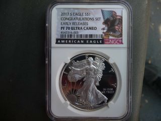 2017 S Silver American Eagle Ngc Pf 70 Ultra Cameo (early Releases) White