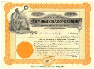 North American Asbestos Company.  Stock Certificate.  Arizona