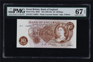 1961 - 62 Great Britain Bank Of England 10 Pound Pick 373a Pmg 67 Epq Gem Unc