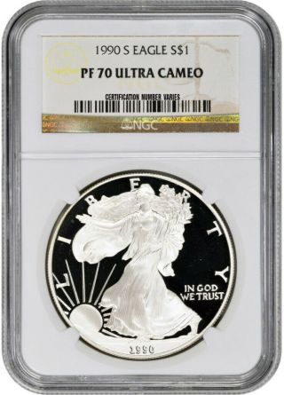 1990 - S American Silver Eagle Proof - Ngc Pf70 Ucam