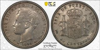 Puerto Rico 20 Centavos 1895 - Pg V,  Almost Uncirculated,  Pcgs Au - 50,