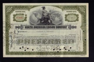 North Anmerican Edison Company Dd 1926 Issued To Albert Venino