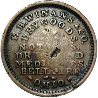 1864 Bellaire Ohio Civil War Token E B Winans & Co R7 Druggist