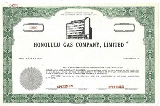 Honolulu Gas Company Limited.  Abn " Specimen " Common Stock Certificate