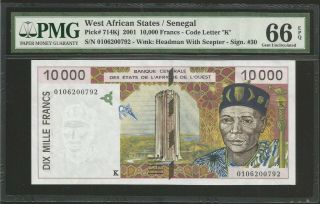 West African States / Senegal,  10000 Francs (2001) Pmg 66 Unc