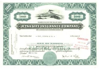 Aetna Life Insurance Company.  Stock Certificate.  Hartford,  Connecticut.  1966