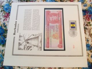 Barbados Banknote 1 Dollar 1973 P 29 Unc With Fdi Un Fdi Flag Stamp Prefix F