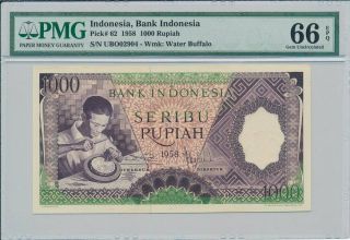 Bank Indonesia Indoneisa 1000 Rupiah 1958 Pmg 66epq