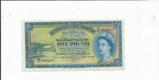 Bermuda.  1 Pound Note From 1966.  Qe2 Portrait.  Unc.  Sharp & Crisp.  Lqqk.
