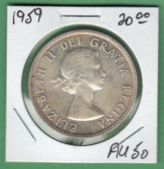 1959 Canadian One Silver Dollar Coin - Au - 50