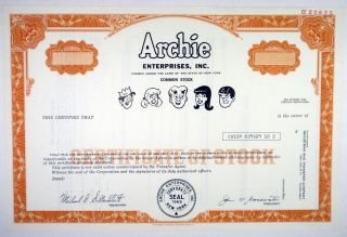 Ny.  Archie Enterprises,  Inc. ,  1978 Specimen Stock Certificate,  Xf