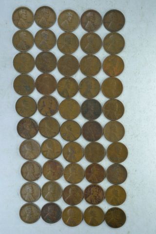 Roll Of 50 Circulated 1921 P Lincoln Wheat Cents