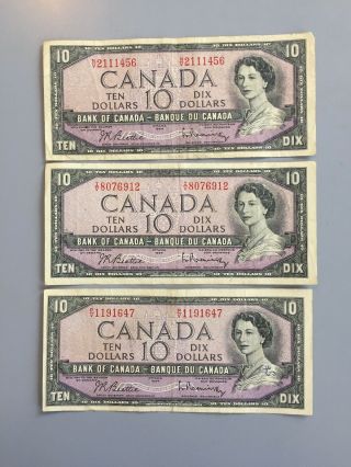 3 X 1954 - Canadian $10 Dollar Bills Circulated