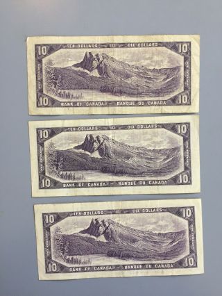 3 X 1954 - Canadian $10 dollar bills Circulated 2