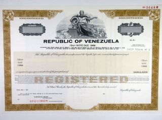 Republic Of Venezuela,  1981 Registered 15 5/8 Specimen Bond,  Xf