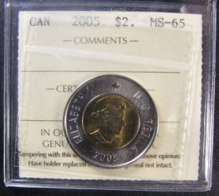 2005 $2 Canada Coin.  Iccs Graded Ms - 65 (toonies)