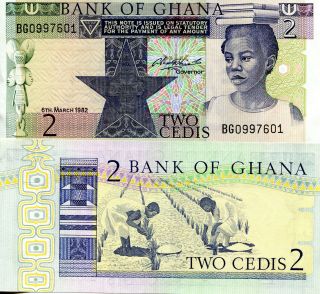 Ghana 2 Cedis Banknote World Paper Money Currency Pick P18d Africa Note Bill