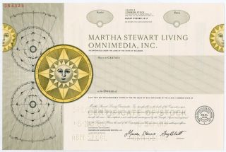 Martha Stewart Living Omnimedia,  Inc. ,  2000 Class A Specimen Stock Certificate