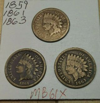 1859,  1861,  1863 Indian Cents Mb61x