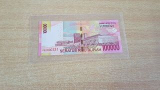 Indonesia 100.  000 100000 Rupiah 2014 Au - Unc Low Descending S/n 321