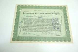 Vintage 1915 International Mercantile Marine Company Stock Certificate 5 Shares