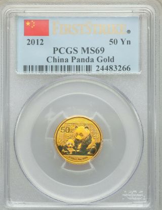 China Gold First Strike Panda 50 Yuan (1/10 Oz) 2012 Pcgs Ms 69
