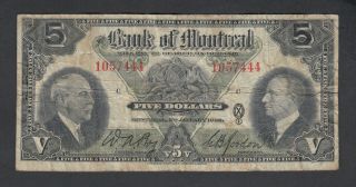 1935 Bank Of Montreal 5 Dollars Bank Note